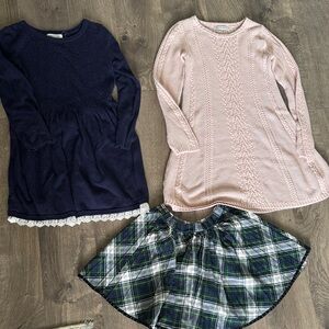 H&M Navy Sweater Dress, H&M Blush Pink Cable Knit Dress & H&M Green Plaid Skirt